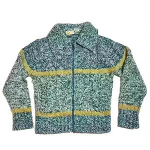 Vintage Pebble Beach Sportswear Womens Teal Zip Knit Jacket Sweater Size Small